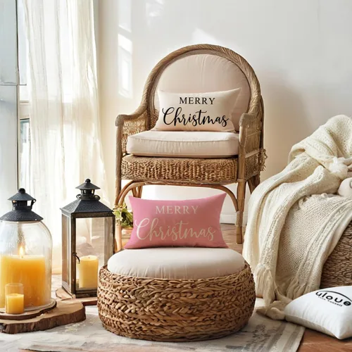 Miniatura 4 de Fundas de almohada lumbar de Navidad estilo granja, fundas de cojín de vacaciones de invierno, fundas de almohada decorativas rectangulares