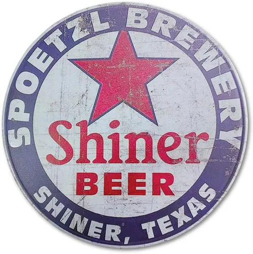 QMARK Decoración de pared de metal, letrero de cerveza Shiner, lata redonda retro vintage de 12 pulgadas, cervecería Shiner Texas SPOETZL