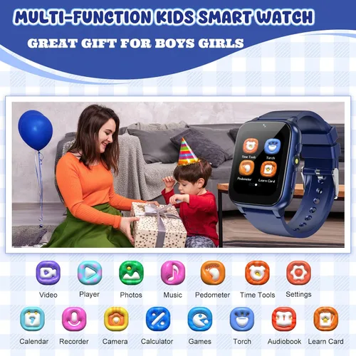 Miniatura 2 de Reloj inteligente para niños de 1.69 pulgadas, reloj inteligente para niños y niñas, podomter, 26 juegos de rompecabezas, cámara, video, reproductor