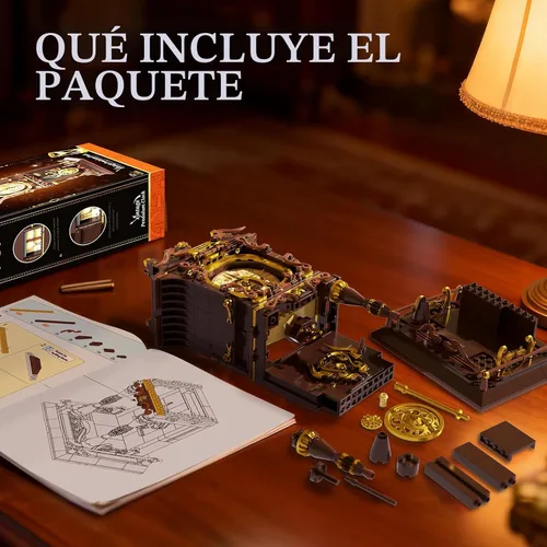 Miniatura 7 de Juego de bloques de construcción de reloj de péndulo vintage, péndulo móvil que funciona realmente y esfera giratoria, juguetes de bloques