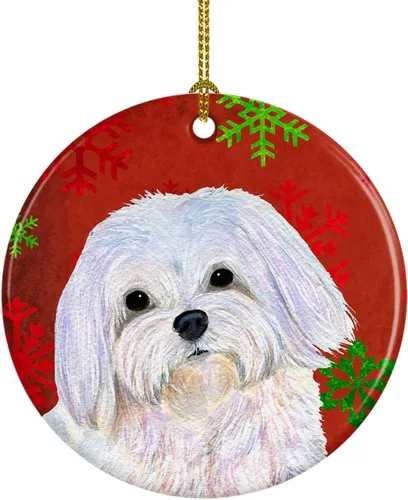 Miniatura 109 de Caroline's Treasures Bulldog English - Copos de nieve rojos y verdes, adorno de cerámica de Navidad, decoración colgante para el hogar, Navidad