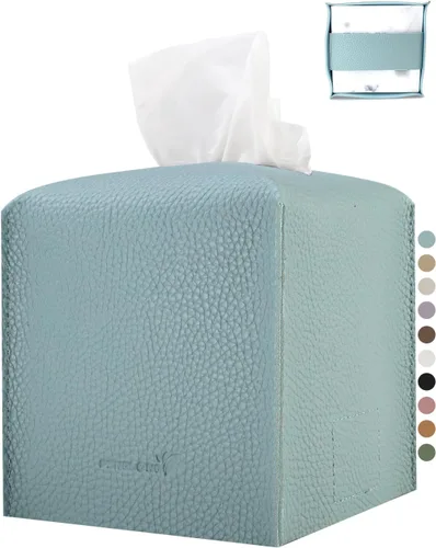 Miniatura 14 de Funda para caja de pañuelos 5 x 5 x 5 pulgadas de piel sintética, organizador cuadrado de caja de pañuelos en cubo para baño, encimera de tocador