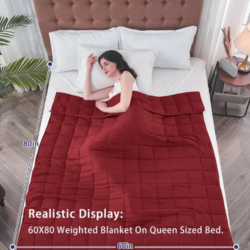 Miniatura 2 de Yescool - Manta con peso para adultos (15 libras, 60 x 80 pulgadas, roja), manta de enfriamiento pesada para dormir, 140-160 libras, manta Rojo