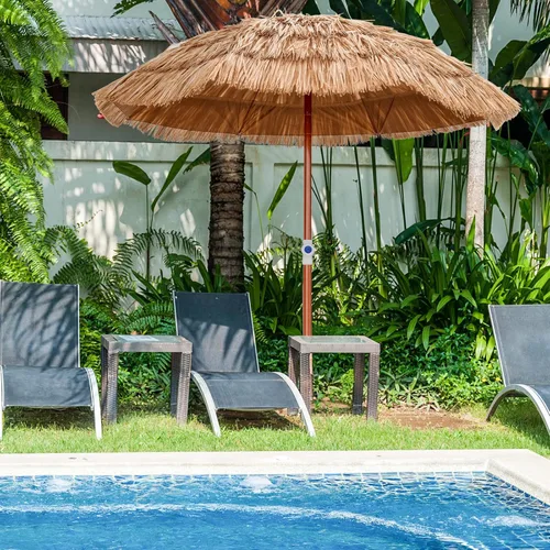 Miniatura 11 de Tangkula Sombrilla Tiki de patio de 6.5 pies, sombrilla de césped de polietileno de estilo hawaiano para exteriores con ajuste de inclinación, 8