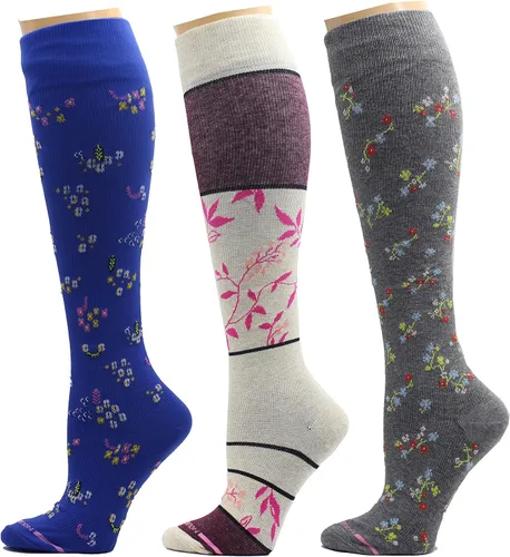 Dr. Motion Calcetines de compresión para mujer, paquete de 3 unidades, gatos, puntos, perros