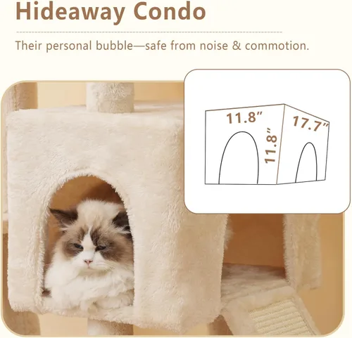Miniatura 5 de Heybly Árbol para gatos resistente, torre de 64.2 pulgadas de alto para gatos grandes de interior con estructura ampliada, muebles para gatos