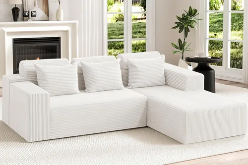 Miniatura 10 de Homguava Sofás modulares seccionales para sala de estar, sofá nube de 101 pulgadas con diván en forma de L, cómodo sofá de sala de estar con asiento