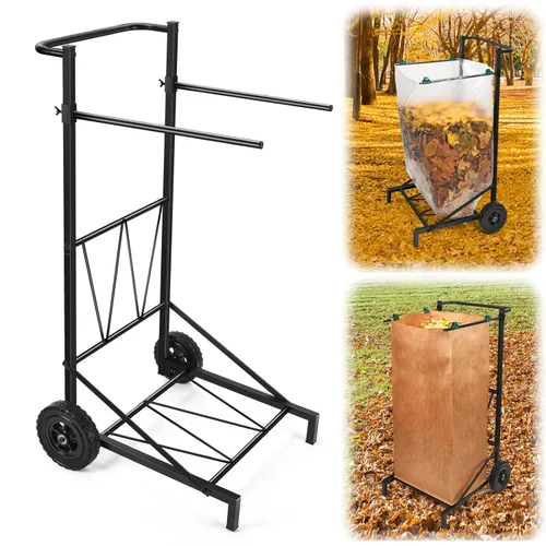 CAROD Soporte para bolsa de basura, soporte de bolsa de hojas de metal ajustable de 30 a 45 galones de capacidad, carro de bolsas de basura móviles,