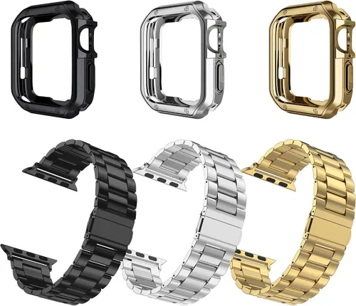 Miniatura 2 de Paquete de 3 correas diseñadas para Apple Watch, correa de pulsera para i-Watch Series 9 8 7 6 5 4 3 2 1 SE, cadena de metal de acero inoxidable