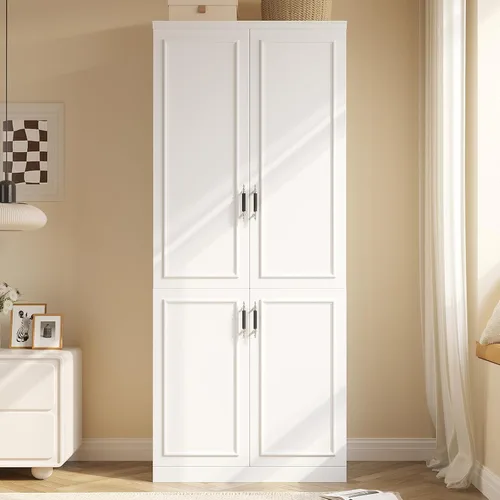 Miniatura 7 de MEISSALIVVE Armario clóset con 4 puertas, gabinete de armario grande de 74.8" con barra para colgar, armario de dormitorio moderno independiente