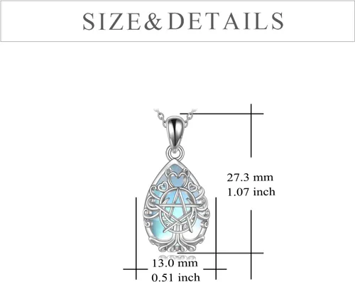 Miniatura 4 de YFN Collar con dije de triple luna y diosa de plata esterlina, pentagrama y ópalo, collar con dije de ópalo pagano, amuleto mágico wiccano, árbol