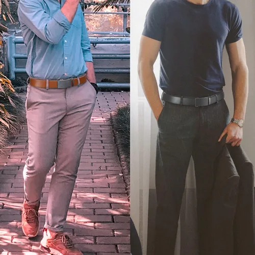 Miniatura 2 de Founders & C Cinturón para hombre, 2 unidades, vestido de cuero con trinquete con hebilla deslizante de 1 38 pulgadas en caja de regalo