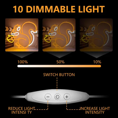 Miniatura 6 de Letrero de neón de ardilla para decoración de pared, ardilla sosteniendo un cono de pino, luz de neón regulable, lámpara LED naranja