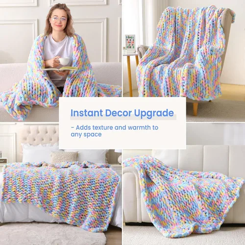 Miniatura 5 de Mooreeke Manta de Punto Grueso 50"x60" Suave Lavable Manta de Chenilla Acogedora 100% Hecha a Mano Crochet Mantas de Regalo con Hilo de Chenilla
