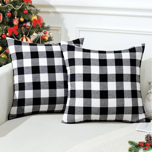Miniatura 17 de OTOSTAR Paquete de 2 fundas de almohada decorativas de cuadros búfalo navideños de 12x20 pulgadas, lino clásico estilo granja, fundas de cojín
