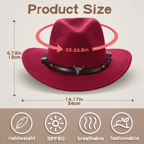 Miniatura 2 de Foaincore 4 sombreros de vaquero occidentales unisex de piel sintética americana, sombreros de fieltro de ala ancha, gorra de viaje de fieltro