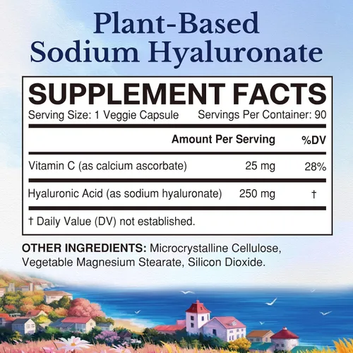 Miniatura 2 de Vitalitown Suplementos de ácido hialurónico de 250 mg, más 25 mg de vitamina C, derivado naturalmente y alta biodisponibilidad, hidratación