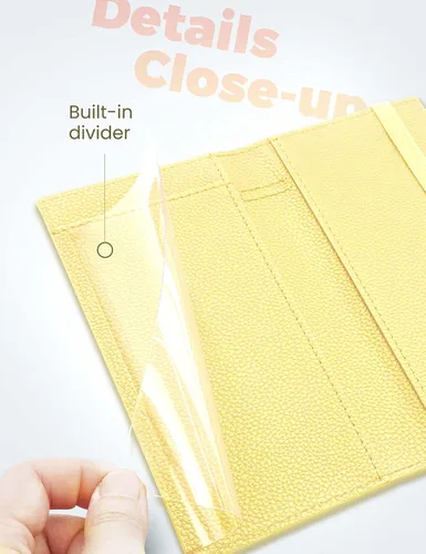 Miniatura 91 de Yarnic Funda para chequera personal, soporte para chequera con soporte para bolígrafo y divisor de plástico transparente integrado para cheques Rosa