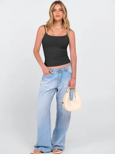 Miniatura 6 de ANRABESS Camisetas sin mangas para mujer con cuello cuadrado, tirantes delgados ajustables, camisetas de doble forro, camisetas básicas de verano