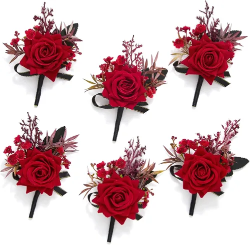 Miniatura 34 de Serwalin Conjunto de Corsage y Boutonniere Rosa, Corsage y Boutonniere de Graduación, Conjunto de Flores de Boda, Accesorios de Homecoming