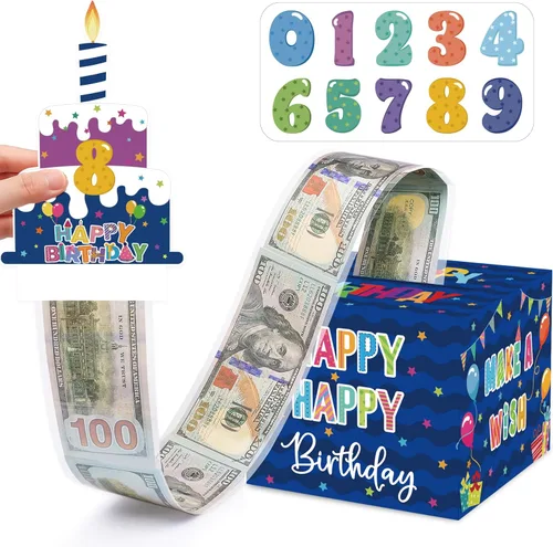 Caja de Dinero de Cumpleaños para Tirar Regalo en Efectivo, Cajas de Regalo Sorpresa para Dinero, Caja Portadinero con Tarjeta de Feliz Cumpleaños