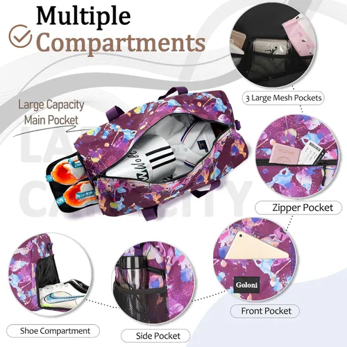 Miniatura 2 de Goloni Bonita bolsa de lona para mujer, bolsa de gimnasio con compartimento para zapatos, bolsa de lona ligera de viaje de fin de semana, bolsa
