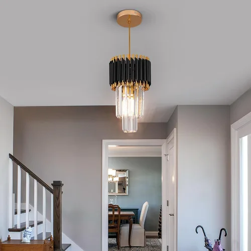 Miniatura 9 de Araña de Cristal Dorada Accesorios de Luz Colgante Moderna de Cristal para Isla de Cocina D7.5'' Araña Negra y Dorada para Comedor Dormitorio Sala