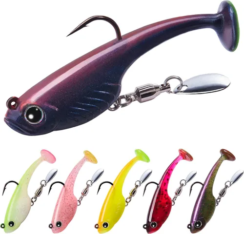 TRUSCEND Duramax Pre-Rigged Fishing Lures with BKK Jig Hooks, 10X Tear-Resistant TPE Soft Swimbaits for Bass Striper Trout Crappie Walleye Grouper,