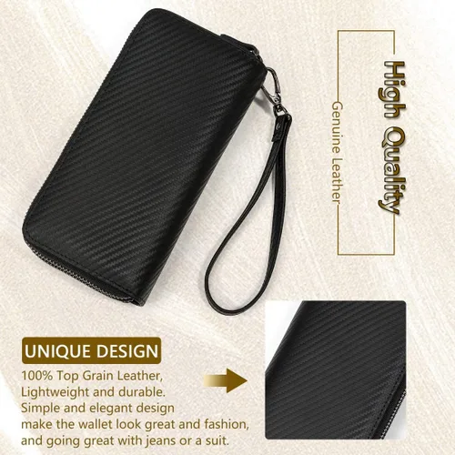 Miniatura 6 de LUUFAN Billetera larga de cuero genuino para hombre, cartera plegable grabada