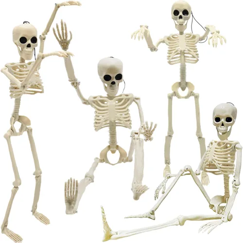 CAMIRUS 4 piezas de decoración de esqueleto de Halloween, 16" de cuerpo completo, esqueleto pequeño de plástico articulado con articulaciones
