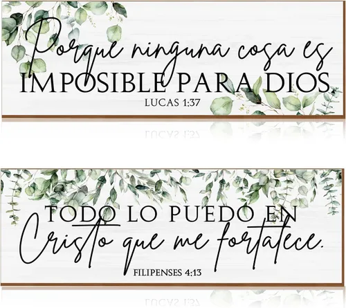 Miniatura 8 de Yalikop 2 piezas de arte inspirador de pared verde salvia, citas motivacionales positivas, letrero de madera de las Escrituras cristianas