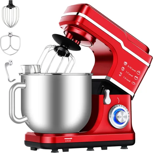 Miniatura 9 de Garvee Batidora de alimentos de pie de 7.5 cuartos de galón, cabezal inclinable de 10 velocidades, batidora eléctrica de cocina 3 en 1 con cuenco