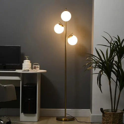 Miniatura 10 de HOMCOM Lámpara de pie moderna con estantes e iluminación ambiental doble, lámpara de pie alta para sala de estar, dormitorio con pantalla de tela