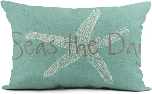 Funda de almohada de 12 x 20 pulgadas, diseño vintage de estrellas de mar azul Carpe Diem, decoración del hogar, funda de cojín lumbar para sofá o