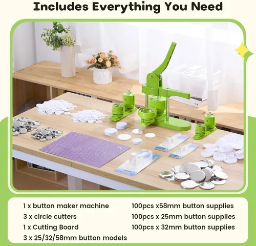 Miniatura 8 de Aiment Máquina para hacer botones de 1 + 1.25 + 2.25 pulgadas, 300 piezas de varios tamaños con cortador y alfombrilla de corte