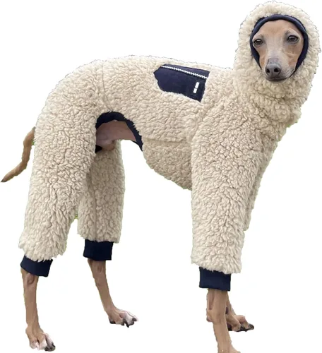 D Doggy Star - Suéter de galgo italiano de cuello de tortuga, conjunto de mono de vellón cálido, ropa de Whippet para perro (XL, azul marino Pkt)
