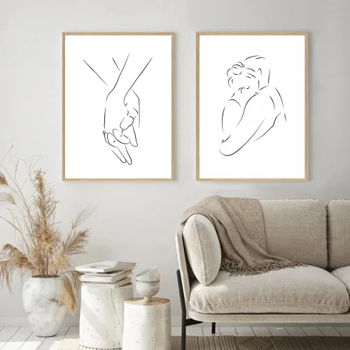 Miniatura 5 de PUYIQARE Dibujo de línea pareja abrazo a mano lienzo arte de pared, impresión minimalista de lienzo de dibujo de líneas, arte de pareja en blanco