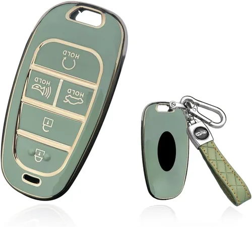 Miniatura 15 de SANRILY Golden-Edge - Funda para llavero de 5 botones para Hyundai Sonata Tucson 2022 2021 2020 Santa Fe Santa Cruz, funda de protección completa