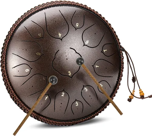 Tambor de Lengua de Acero - ChunFeng 15 Notas 14 Pulgadas - Tambores de Acero Para Adultos - Tambores Handpan con Libro de Música, Mazos para Tambor