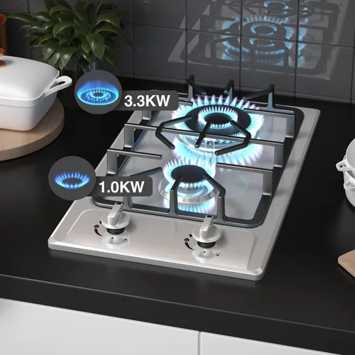 Miniatura 4 de ANHANE Estufa de gas de 2 quemadores de 12 pulgadas: superficie de cocción de propano portátil de acero inoxidable para RV, apartamentos