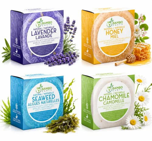 Barra de champú sólido y jabón para el cabello con efecto acondicionador, paquete de 4 barras de champú 100% orgánicas para cabello con todos los
