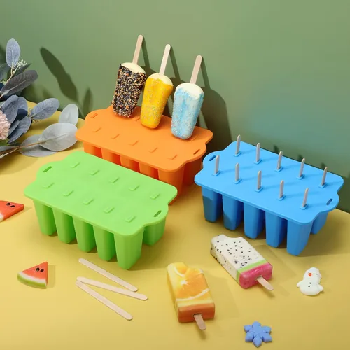 Miniatura 5 de Hoolerry Juego de 4 moldes de silicona para paletas de hielo, moldes reutilizables para helado con 200 palos de madera, máquina de reventar de fácil