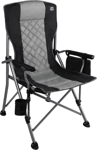 Silla de camping plegable acolchada con reposabrazos duro, soporte para tazas, resistente para adultos, respaldo acolchado, silla de campamento