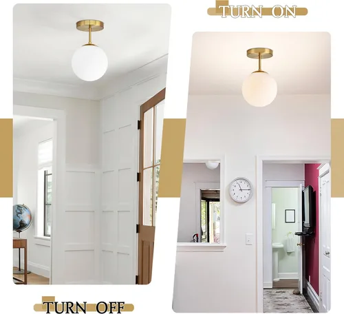 Miniatura 5 de Lámpara de techo semiempotrada con globo dorado, moderna de mediados de siglo, lámpara de techo con globo para pasillo, sala de estar, cocina, Latón