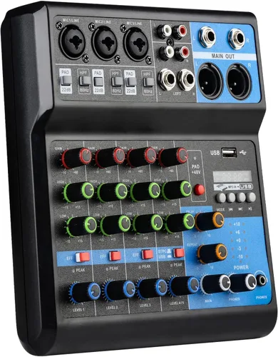 Miniatura 10 de Mezcladores DJ jindaaudio Consola de Mezcla de Audio de 8 Canales con Bluetooth, Interfaz de Audio USB con Alimentación Fantasma de 48V, Mesa