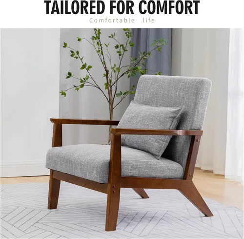 Miniatura 5 de UNICOO - Silla decorativa moderna de mediados de siglo, sillón de lectura de tela, fácil montaje, sillón para sala de estar y dormitorio