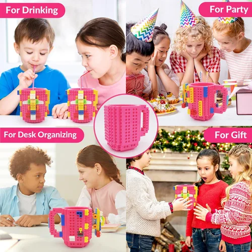 Miniatura 8 de Lumsburry Taza de Café de Ladrillo Construible, Taza Divertida de Bricolaje Novedosa con Bloques de Construcción Creativos para Niños Hombres Negro