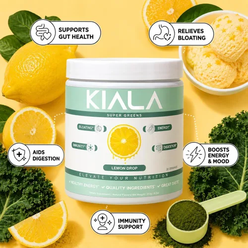 Miniatura 2 de Kiala Nutrition Super Greens, Polvo de vegetales orgánicos con espirulina y clorella para la digestión, salud intestinal, inmunidad, energía, sin