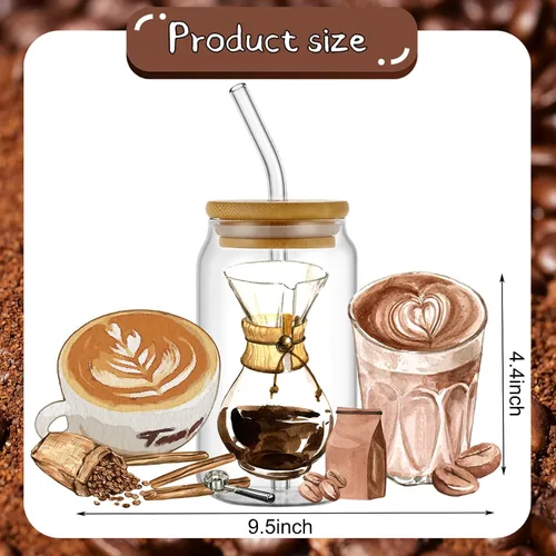 Miniatura 2 de KJMYYXGS Adhesivo de transferencia UV DTF, 5 hojas de café frotado en transferencias para tazas de vidrio de 16 onzas y calcomanías decorativas