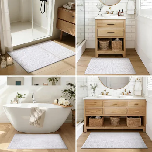 Miniatura 8 de Color&Geometry Tapete de baño con parte trasera de goma de 24 x 16 pulgadas, antideslizante, lavable a máquina, alfombra bohemia de felpilla suave